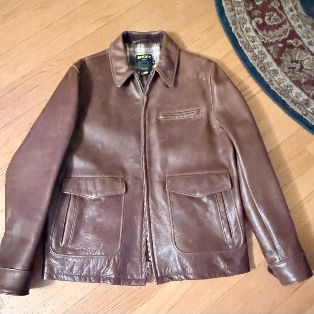 Vintage Schott NYC 663 Antique Cowhide Work Jacket Men’s Large With Gloves!